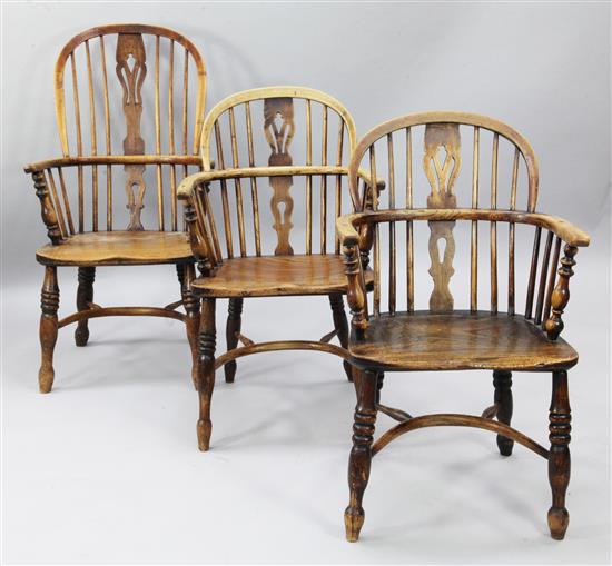 A Victorian ash and elm high back Windsor chair,